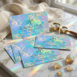 Moderne Blaue Holografische Irisierende Opal Gold Visitenkarte