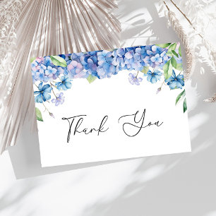 Moderne blaue Hortensien-Blumen-Babyparty zur Hoch Dankeskarte