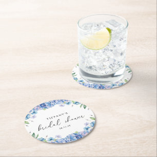 Moderne blaue Hortensien-Blumen-Babyparty zur Hoch Runder Pappuntersetzer