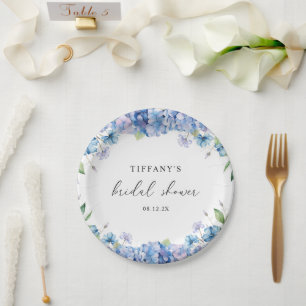 Moderne blaue Hortensien-Blumen-Brautparty Pappteller