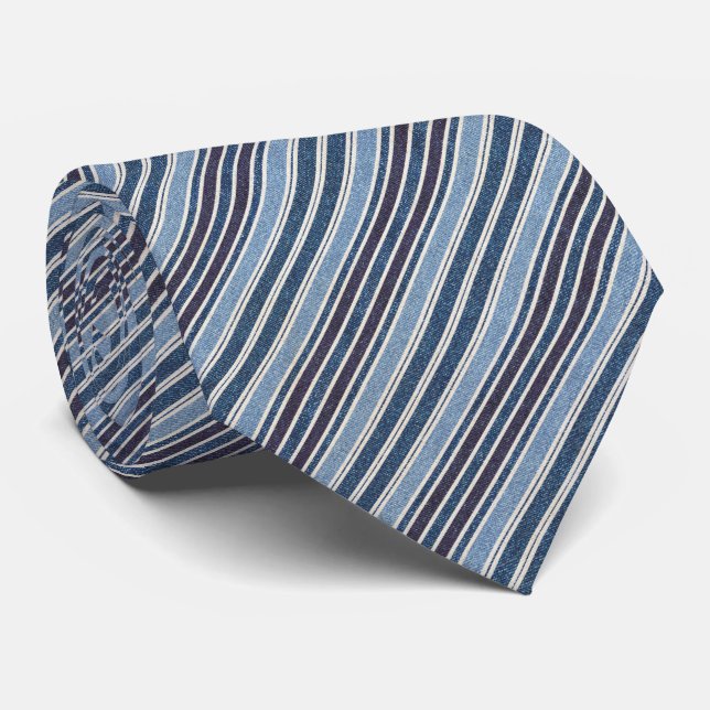 Moderne blaue Imitate Denim Strip Muster Krawatte (Gerollt)
