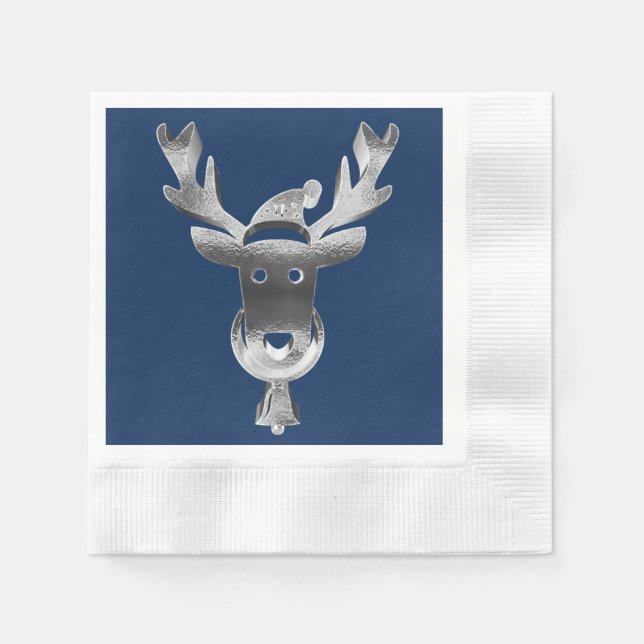 Moderne blaue Imitate Silver Gray Rentier Weihnach Serviette (Vorderseite)
