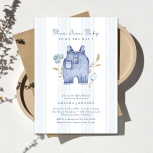 Moderne blaue Jeansstreifen Baby Shower  Einladung
