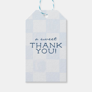 Moderne blaue karierte Babyparty Geschenkanhänger