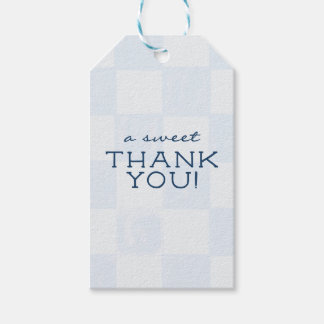 Moderne blaue karierte Babyparty Geschenkanhänger