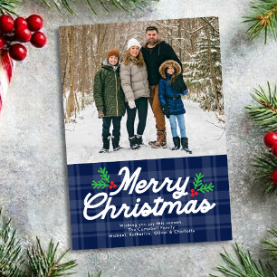 Moderne Blaue Karo Ein Foto Frohe Weihnachten
