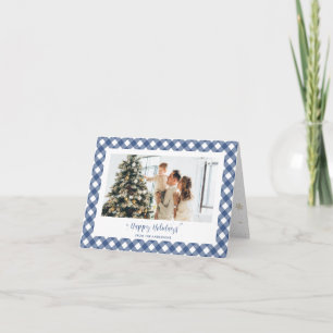 Moderne Blaue Karo-Kalligrafie-Foto Feiertagskarte