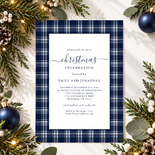 Moderne Blaue Karo Tartan Weihnachtsfeier Einladung