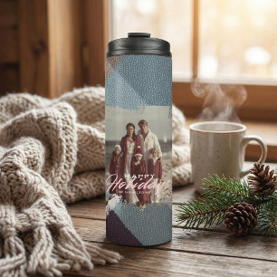 Moderne Blaue Karo-Weihnachts-Thermal-Tumbler Thermosbecher