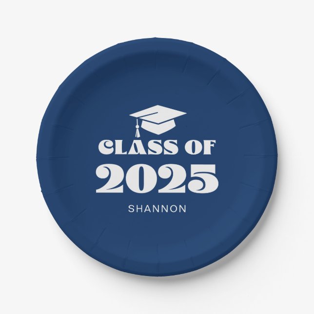 Moderne Blaue Klasse 2025 Pappteller (Vorderseite)