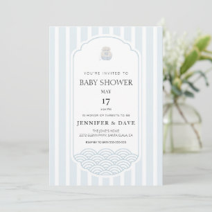Moderne blaue koreanische Babydusche Einladung
