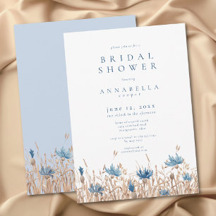 Moderne Blaue Kornblumen & Weizen Brause Shower Einladung