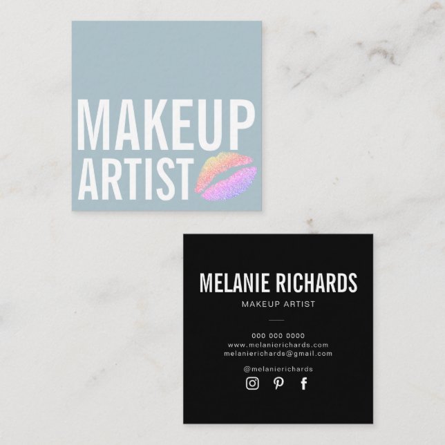 Moderne blaue Makeup-Schönheit Quadratische Visitenkarte (Vorne/Hinten)
