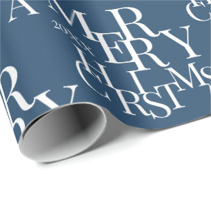 Moderne blaue Minimalistische Typografie Frohe Wei Geschenkpapier