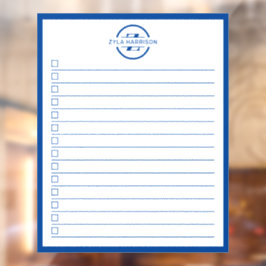 Moderne Blaue Monogramm-Name-To-Do-Liste Fensteraufkleber