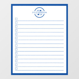 Moderne Blaue Monogramm-Name-To-Do-Liste Fensteraufkleber