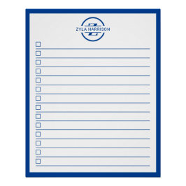 Moderne Blaue Monogramm-Name-To-Do-Liste Poster