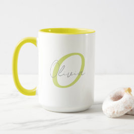 Moderne blaue Monogramm- und Schreibschrift-Name p Tasse