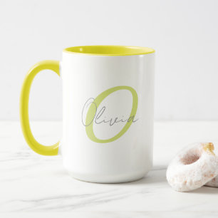 Moderne blaue Monogramm- und Schreibschrift-Name p Tasse