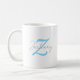 Moderne blaue Monogramm- und Schriftzug-Namensanpa Kaffeetasse