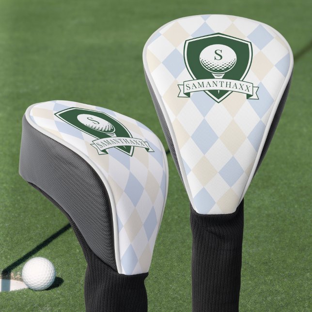Moderne Blaue Muster Grüne Golfer Name Monogramm Golf Headcover (Modern Blue Pattern Green Golfer Name Monogram Golf Head Cover)