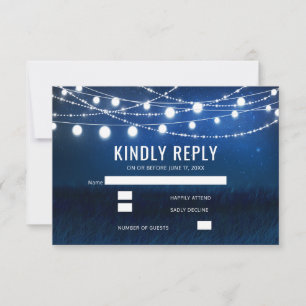 Moderne Blaue Nacht- und Lichterketten-Hochzeit-RS RSVP Karte
