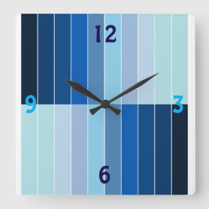 Moderne blaue Ombre-gestreifte geometrische Quadra Quadratische Wanduhr
