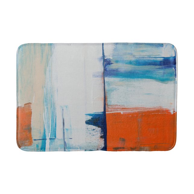 Moderne Blaue Orange Abstrakt Kunst Badematte (Vorderseite)