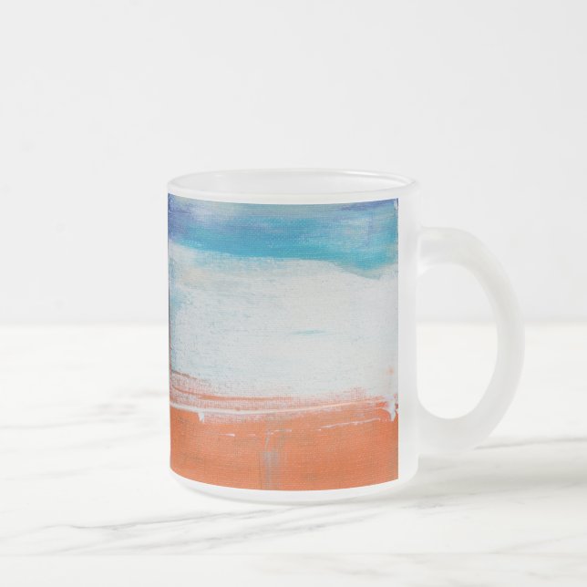 Moderne Blaue Orange Abstrakt Kunst Mattglastasse (Rechts)