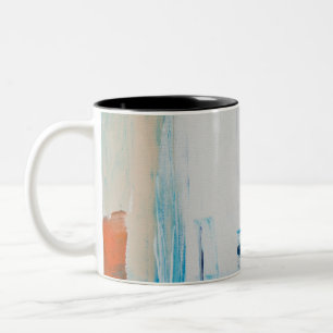 Moderne Blaue Orange Abstrakt Kunst Zweifarbige Tasse