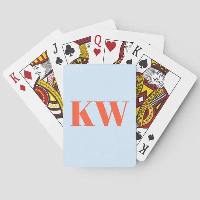 Moderne blaue orange Monogramm Anfangsbuchstaben P Spielkarten (Rückseite)