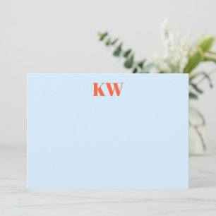 Moderne blaue orangefarbene Monogramm-Initialen pe Dankeskarte