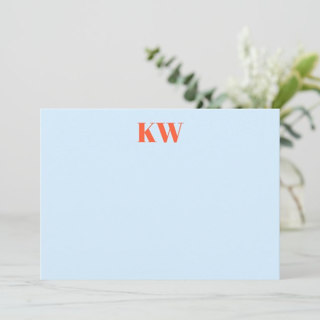 Moderne blaue orangefarbene Monogramm-Initialen pe Dankeskarte (Stehend Vorderseite)