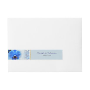 Moderne blaue Orchideen-Blumen-Goldeinfassung-Einl Rundum-Adressaufkleber