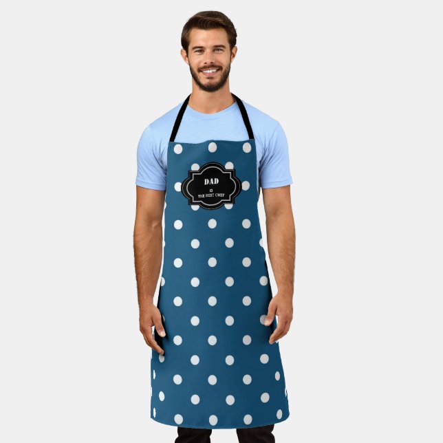 Moderne, blaue Polka-Punkte Vater ist der beste Ko Schürze (Getragen)