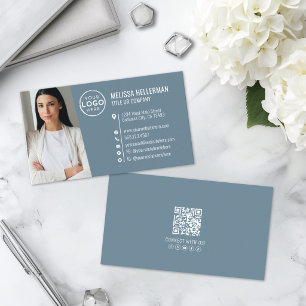 Moderne Blaue Professionelle QR-Code-Foto-Logo Visitenkarte