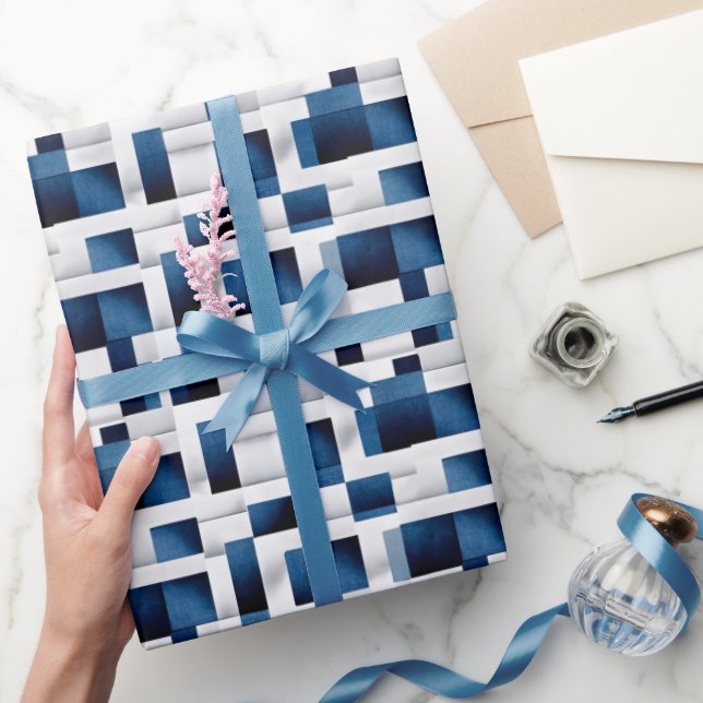 Moderne blaue Quadrate, wiederholt Muster Geschenkpapier (Schenken)