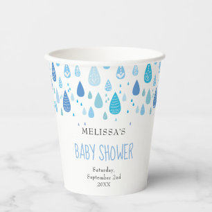 Moderne blaue Regentropfen Baby Boy Shower Streuse Pappbecher