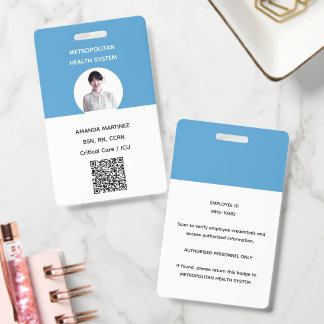 Moderne blaue registrierte Pflegekraft-Foto-QR-Cod Ausweis