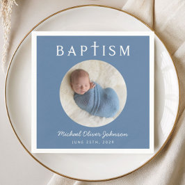 Moderne Blaue religiöse Cross Foto-Taufe Serviette