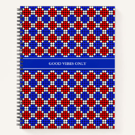 Moderne blaue rote weiße gepunktete Diamanten auf Notizbuch