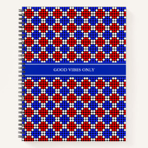 Moderne blaue rote weiße gepunktete Diamanten auf  Notizbuch