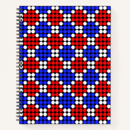 Moderne blaue rote weiße gepunktete Diamanten auf Notizbuch