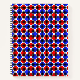 Moderne blaue rote weiße gepunktete Diamanten auf Notizbuch