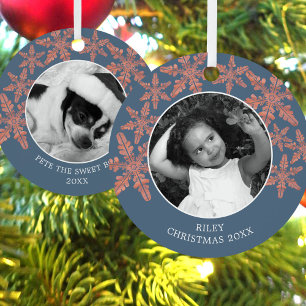 Moderne blaue Rustikale Schneeflocke 2 Foto Chic H Ornament Aus Metall