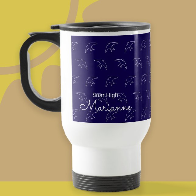 Moderne blaue Schluckmuster-Tasse Reisebecher (Swallow Mug)
