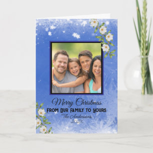 Moderne Blaue Schneeflocken Familienfest Foto Weih Karte