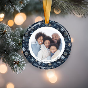 Moderne Blaue Schneeflocken Familienweihnachtsfest Keramik Ornament