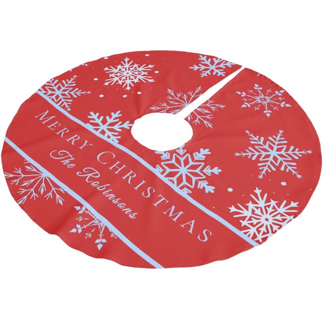 Moderne blaue Schneeflocken  Polyester Weihnachtsbaumdecke (Schrägansicht)