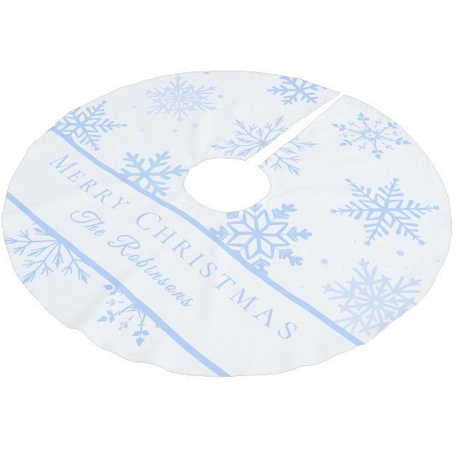 Moderne blaue Schneeflocken  Polyester Weihnachtsbaumdecke (Schrägansicht)
